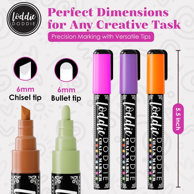 Loddie Doddie Chalk Markers for Blackboard & Windows - 10 Count Earth Tones 6mm Chisel & Bullet Tip - Smudge-Proof Erasable Liquid Chalk Pens with Reversible Tips - Image 5